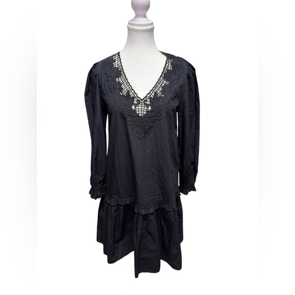 J.CREW BLACK V-NECK EYELET TRIM MINI DRESS - Picture 1 of 9